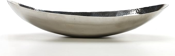 Hosley Hammered Stainless Steel Oval Bowl – 13.5” Decorative Centerpiece for Candles, Orbs, Potpourri & Table Styling | Modern Home & Event Décor