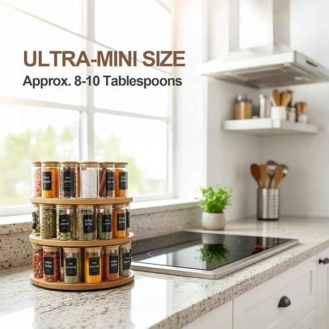 ComSaf Spice Jars with Label 4oz 16 Pack, Glass Spice Jars with Bamboo Lid, Mini Seasoning Containers with 54 Black Labels, Stackable for Kitchen, Pantry Organization, Loose Tea, Herbs, Powders, Salt