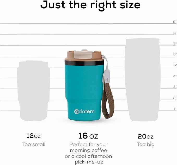 Insulated 16oz Stainless Steel Tumbler Mug Leakproof Double Walled Vacuum Thermal Coffee Cup with 2-in-1 Straw & Lid, Cupholder-Friendly Travel Mug for Hot & Cold Drinks (Blue)