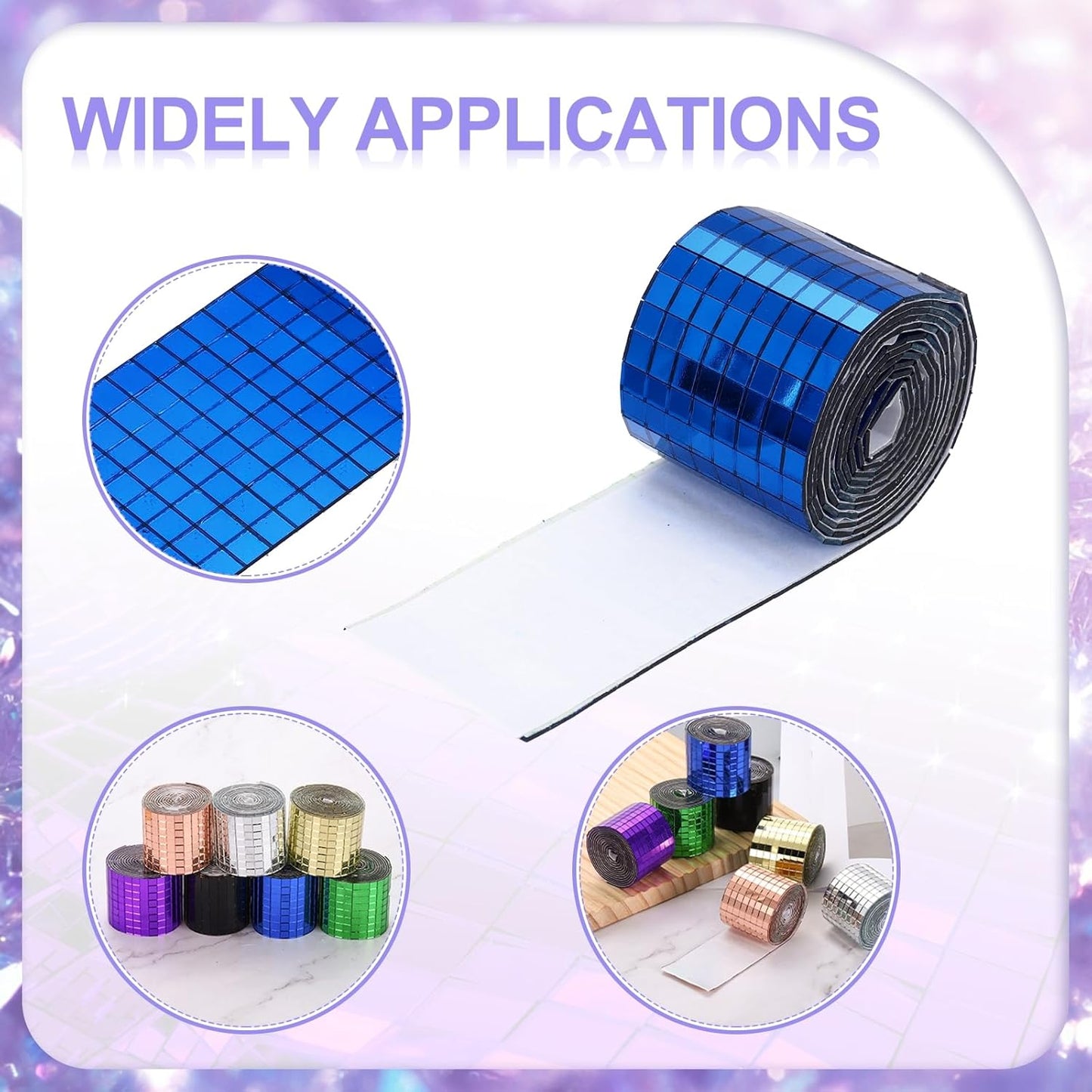 MECCANIXITY Self Adhesive Glass Mirror Mosaic Tiles 3200 Pcs 5 x 5 mm Disco Tiles for Craft Decoration Glass Mirror Disco Ball Blue 2 Pcs