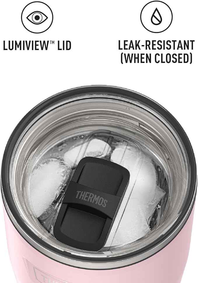 THERMOS ICON SERIES, Stainless Steel Cold Tumbler with Slide Lock, 24 Ounce, Sunset Pink