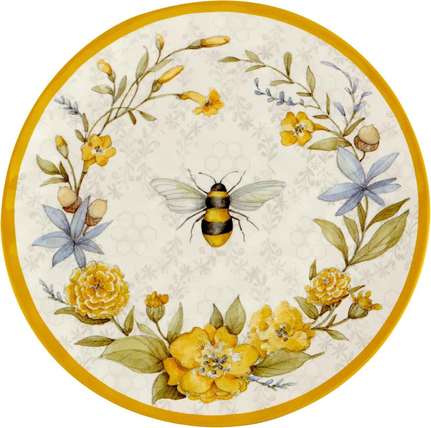 Certified International Bee Sweet 12-Piece Melamine Dinnerware Set, Service for 4, Bee & Floral Plates and Bowls, Durable Shatterproof Outdoor Tableware for Spring & Summer Entertaining