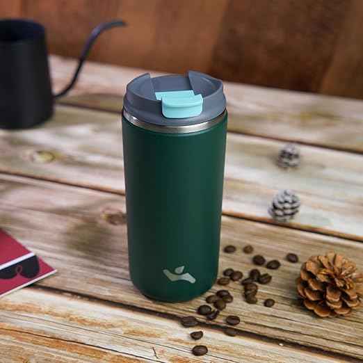 Konokyo Tumbler with Lid, 12 oz Travel Coffee Mug Double Wall Vacuum Stainless Steel Thermal Metal Cup Insulated Water Bottle,Dark Green