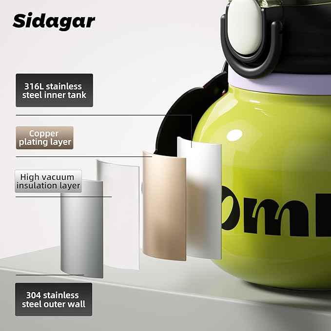27 oz Aesthetic Water Bottle with Straw and Carry Handle, Chunky Wide Mouth Vacuum Insulated Stainless Steel Flask Taza Easy Carry, Trendy Portable Tumbler Termo for School, Gym, Travel, Green
