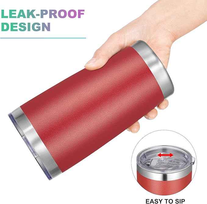 VEGOND 20oz Tumbler with Lid and Straw Stainless Steel Tumbler Cup Vacuum Insulated Double Wall Travel Coffee Mug Powder Coated Coffee Cup, Red, 1 Pack