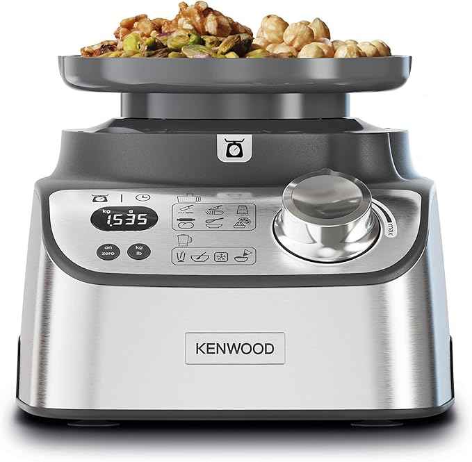 Kenwood MultiPro XL Weigh+ FDM72.990SS Compact Food Processor with Integrated Scale and Timer, 3 Litre Working Container, Variable Speed, XL Filling Tray, 1000 W, Silver