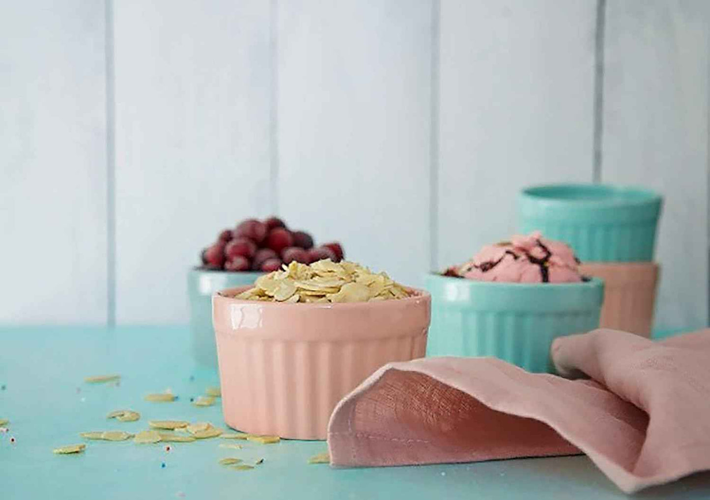 Kook Ramekins, Creme Brulee, Pink Ramekins, Set of 6 Porcelain Souffle Dishes, Oven Safe, for Baking Pot Pies, Lava Cake, Soup, 10 Oz (Dusty Pink)
