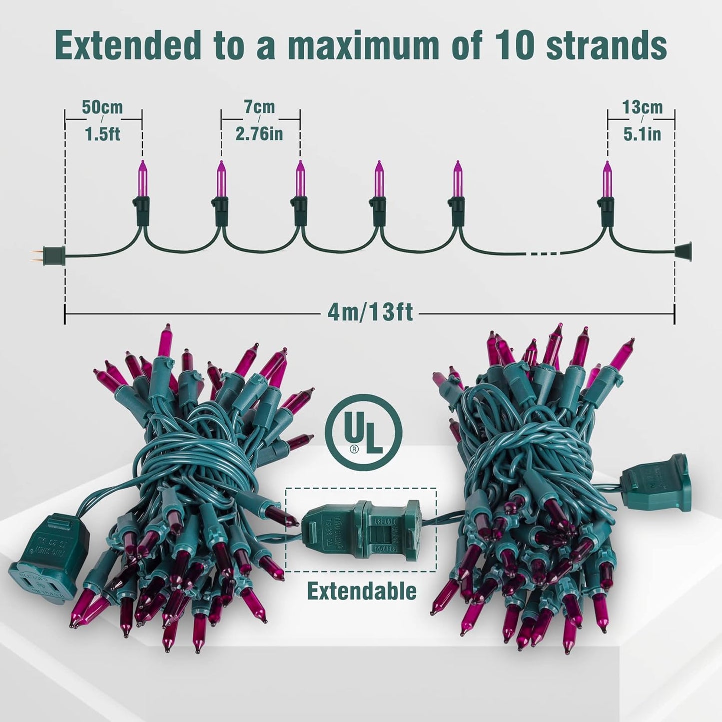 Hopolon Purple Halloween Mini String Lights,2PACk 50Count Incandescent Christmas Lights Green Wire,13FT Connectable Tree Lights for Indoor Outdoor Halloween,Valentines,Patio,Party,Home Decor,Purple