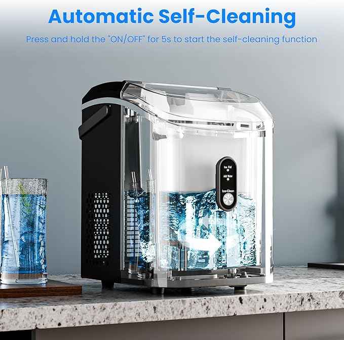 Antarctic Star Nugget Ice Makers Countertop with Self-Cleaning, 35lbs/24H, Portable Sonic Ice Maker Machine with Handle/Basket/Scoop for Home, Kitchen, Office, Camping(Black)