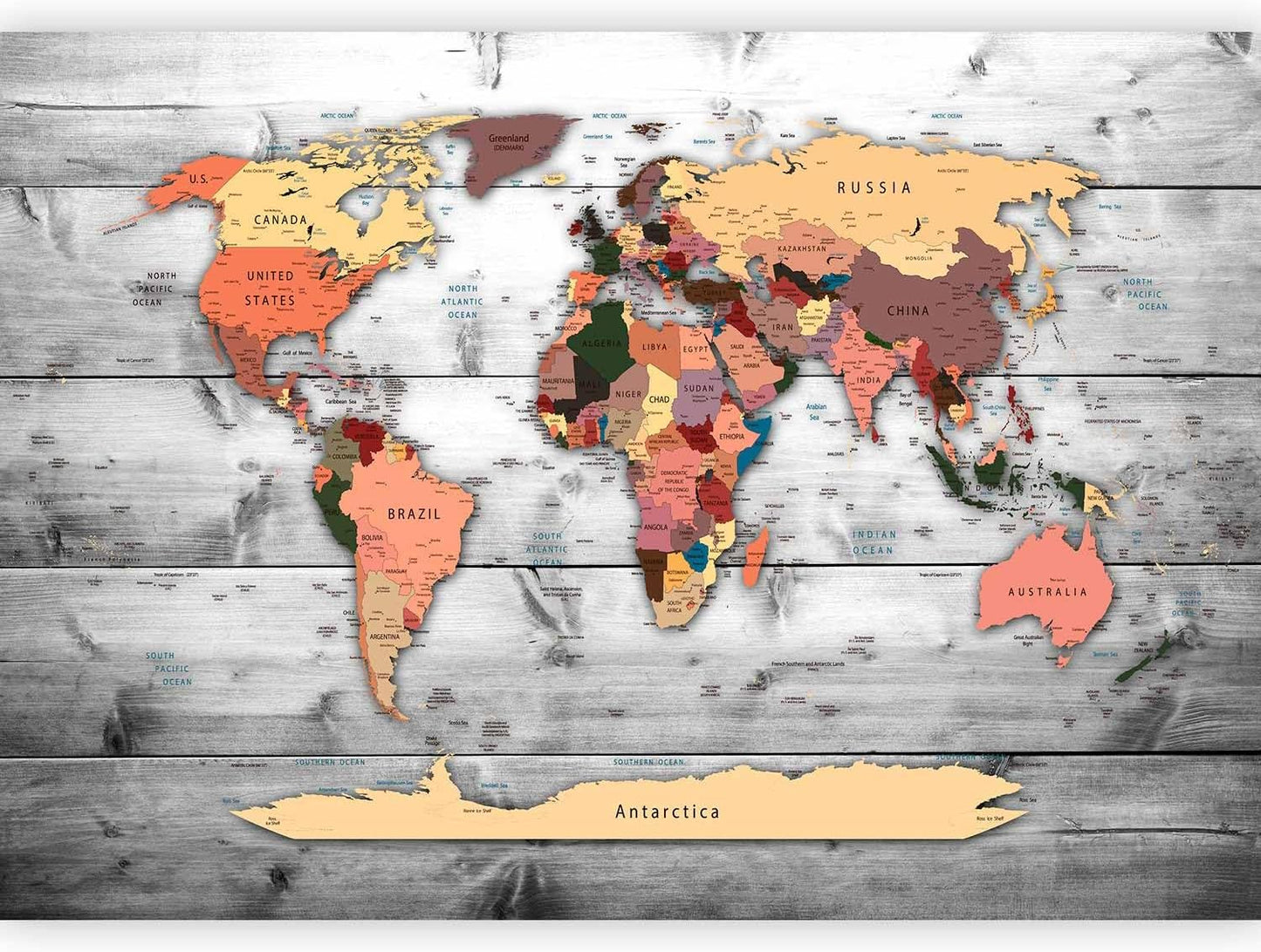 artgeist Premium Wall Mural World Map 138x101 in - XXL Non-Woven Wallpaper Fleece Wall Decor Photo Print Picture Image Design Home Map of The World k-B-0009-a-c