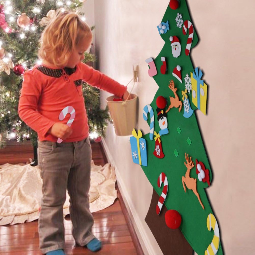 AerWo DIY Felt Christmas Tree Set + 26pcs Detachable Ornaments, Kids Wall Hanging Xmas Gifts for Christmas Decorations