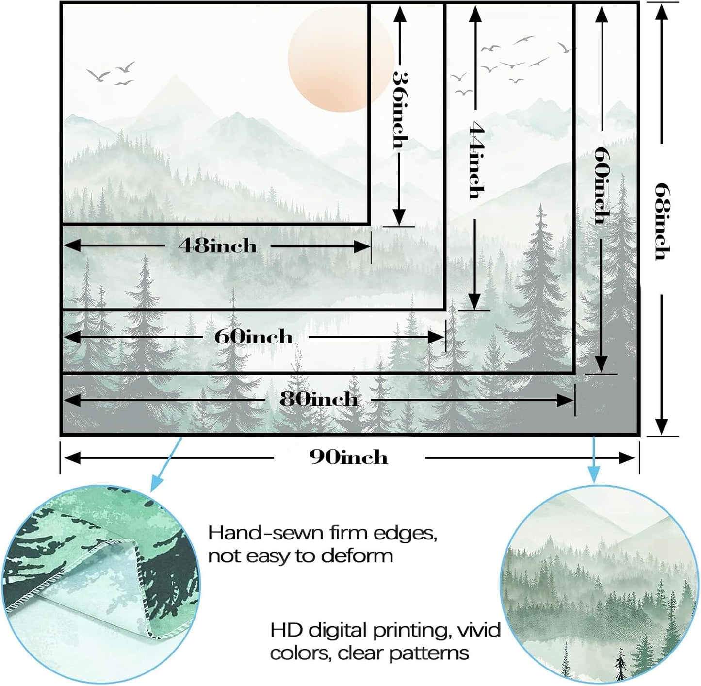 Accnicc Misty Forest Mountain Tapestry Sage Green Nature Pine Tree Wall Tapestry for Bedroom Aesthetic Watercolor Woods Lake Small Tapestries Wall Hanging for Living Room Dorm Decor 48 x 36 Inch