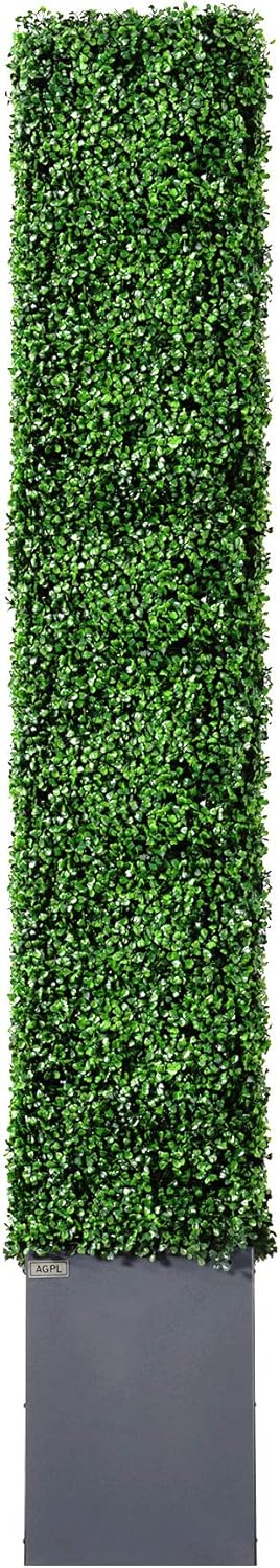AGPL Upgraded Artificial Boxwood Hedge Wall with Dark Gray Stainless Steel Planter Box (79" Height 48" Width 12" Deep) Room Divider and Privacy Wall (79)