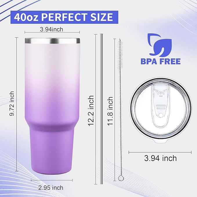 40 oz Tumbler with Lids and Straws Double Wall Vacuum Insulated Tumbler Cup,Stainless Steel Leak-proof Thermal Tumbler Powder Coated Travel Coffee Mug for Cold and Hot Drinks,Gardient Purple