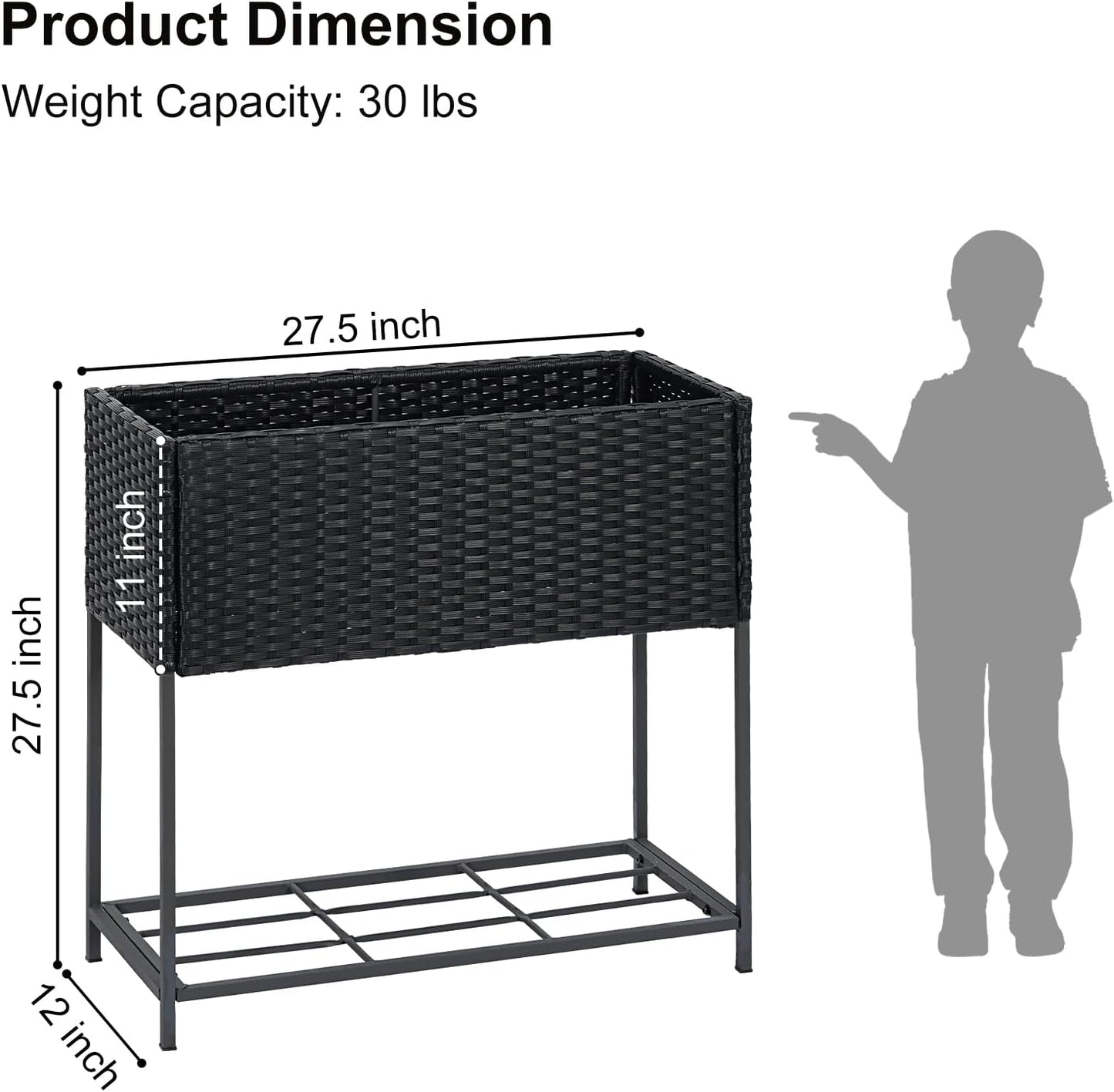 SUNNYPARK Tall Planters for Outdoor Plants Rattan Modern Elevated Planter Box with Removable Liners Indoor Outdoor Porch Patio Flower Pot (27.5’’ x 12’’ x 27.5’’)