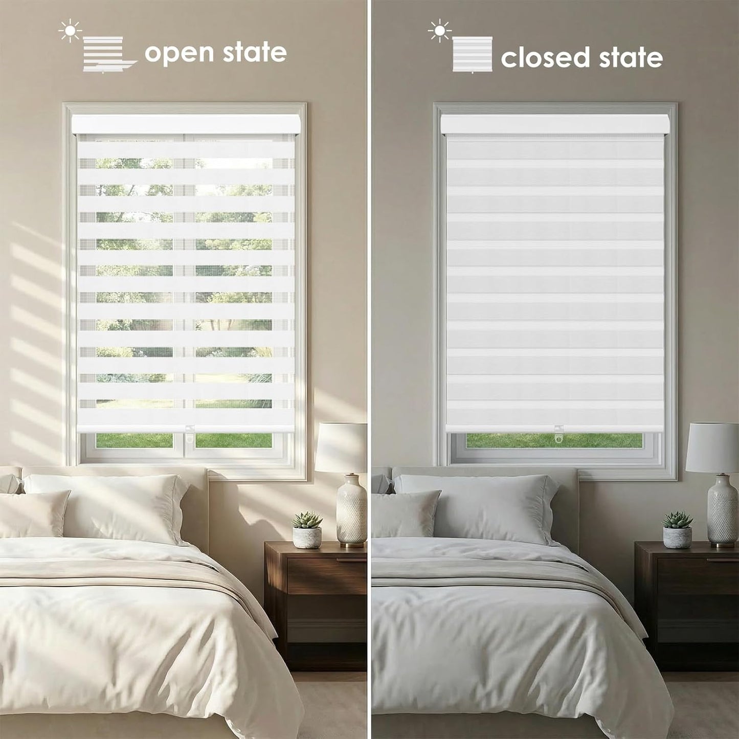 Artpuch Cordless Zebra Blinds for Windows (34" W X 48" H, White), Free-Stop Dual Layer Light Filtering Blinds for Indoor Windows with Valance, Sheer Privacy Window Shades for Home