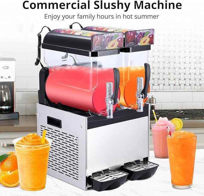 GarveeTech Black 15 L*2 700W Commercial Slushy Machine - Self-Cleaning Stainless Steel Frozen Drink Margarita Ice Cream Maker for Snow Melts, Cocktails - Ideal for Homes, Coffee Shops,and Restaurants