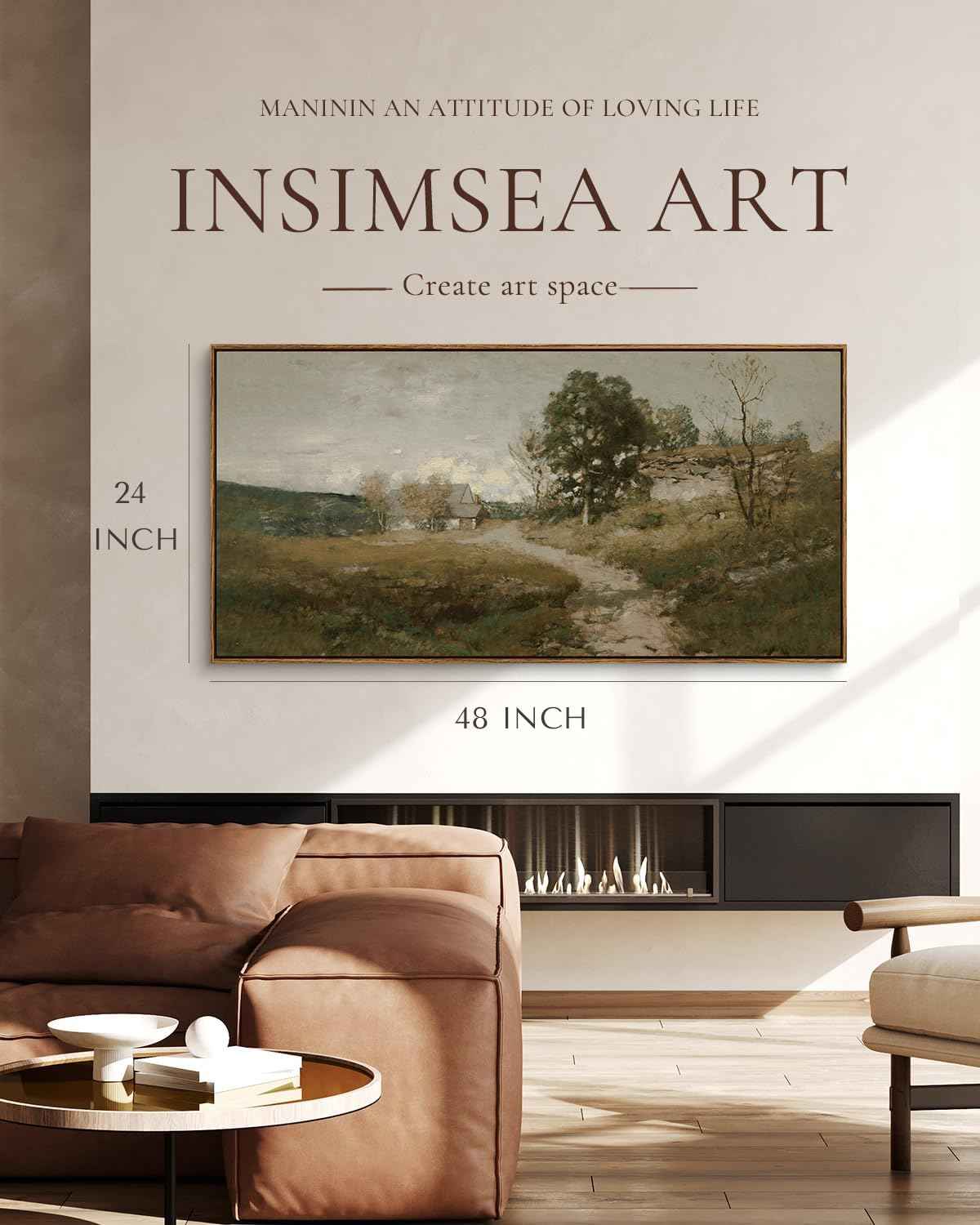 InSimSea Extra Large Framed Vintage Wall Art, Living Room Country Farmhouse Decor, Retro Road Landscape Paintings, Canvas Prints, Rustic Scenery Long Pictures for Bedroom Above of Bed,24x48inch