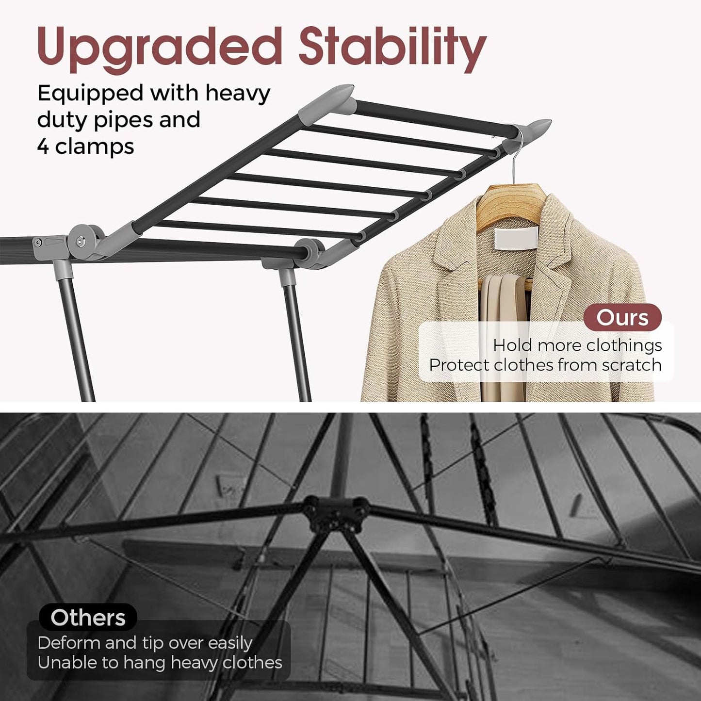 APEXCHASER Clothes Drying Rack Foldable, Large Drying Rack Clothing, Winged Laundry Rack Folding Indoor Outdoor, Metal Clothes Airer for Bedding Towel Sweater Heavy Duty, 68.9" X 23.6" X 41.3", Black