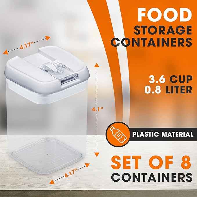Cheer Collection Airtight Food Storage Containers, Kitchen Storage for Pantry, Set of 8 Food Containers with Lids Airtight, Pantry Storage Containers & Organizers with Lids, White