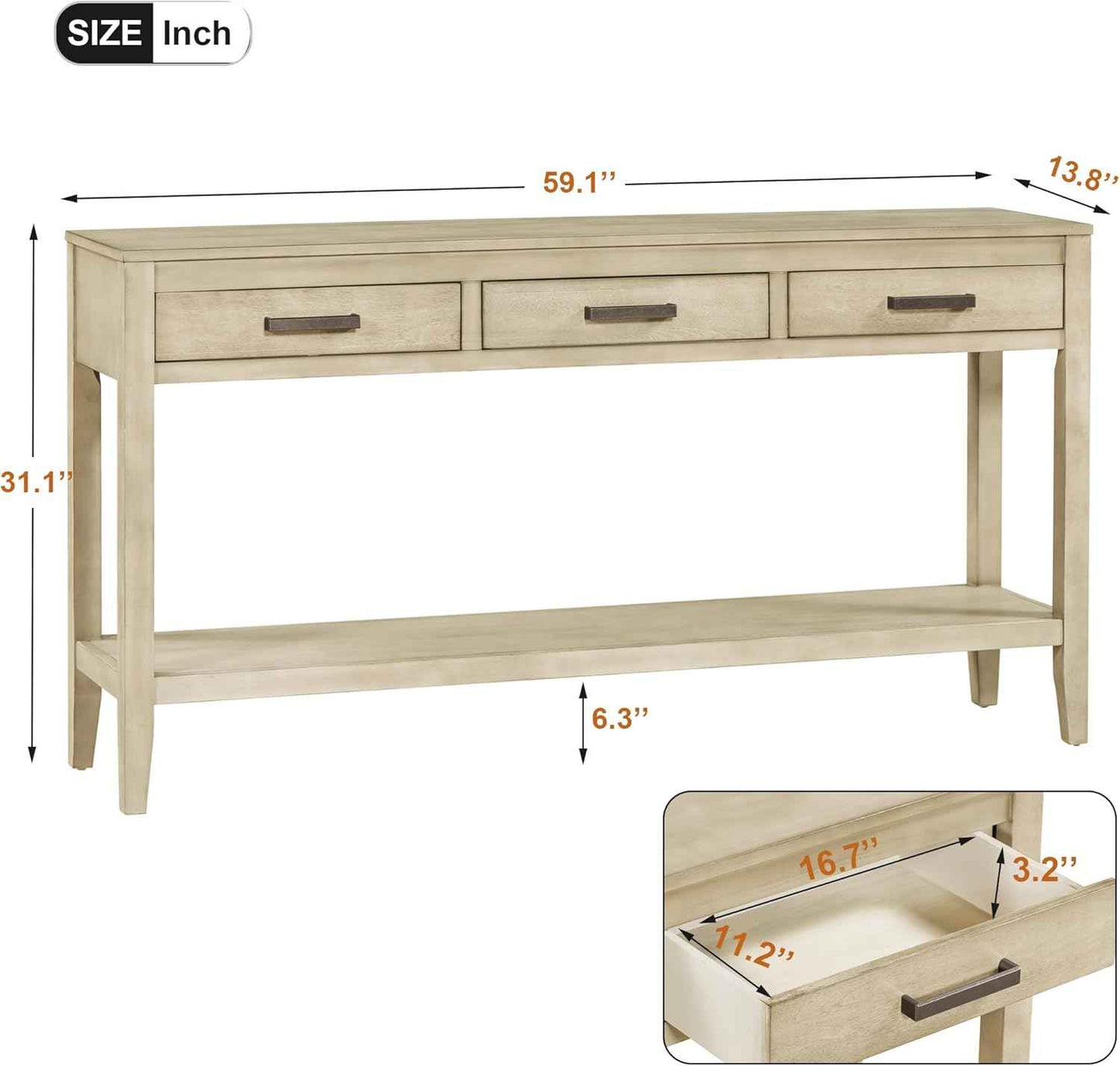 Modern Wood Console Table 59'' Extra Long Entryway Sofa Table with Drawers & Open Storage Shelf for Living Room Entrance Hallway (Gray)