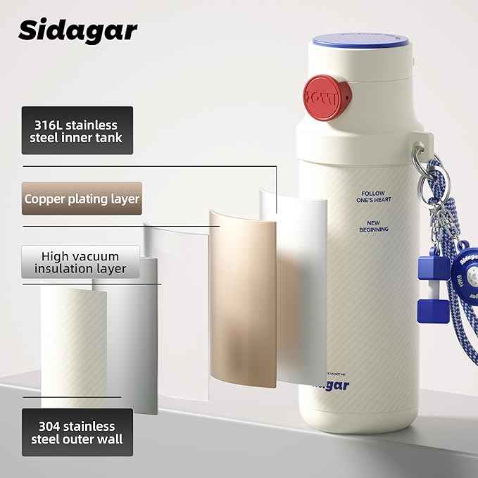 18 oz Insulated Water Bottle, Stainless Steel Travel Mug with Lid, Double Wall Vacuum Sports Water Bottle, BPA Free, Leak-Proof, Fits in Car Cup Holder, Great for Men Kid School, White