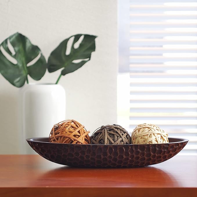 Hosley Honeycomb Wood Decor Bowl 14.3-Inch-Long Rustic Decorative Centerpiece for Dry Potpourri & Orbs, Elegant Home & Office Decor, Ideal Gift for Weddings, Spas & Reiki