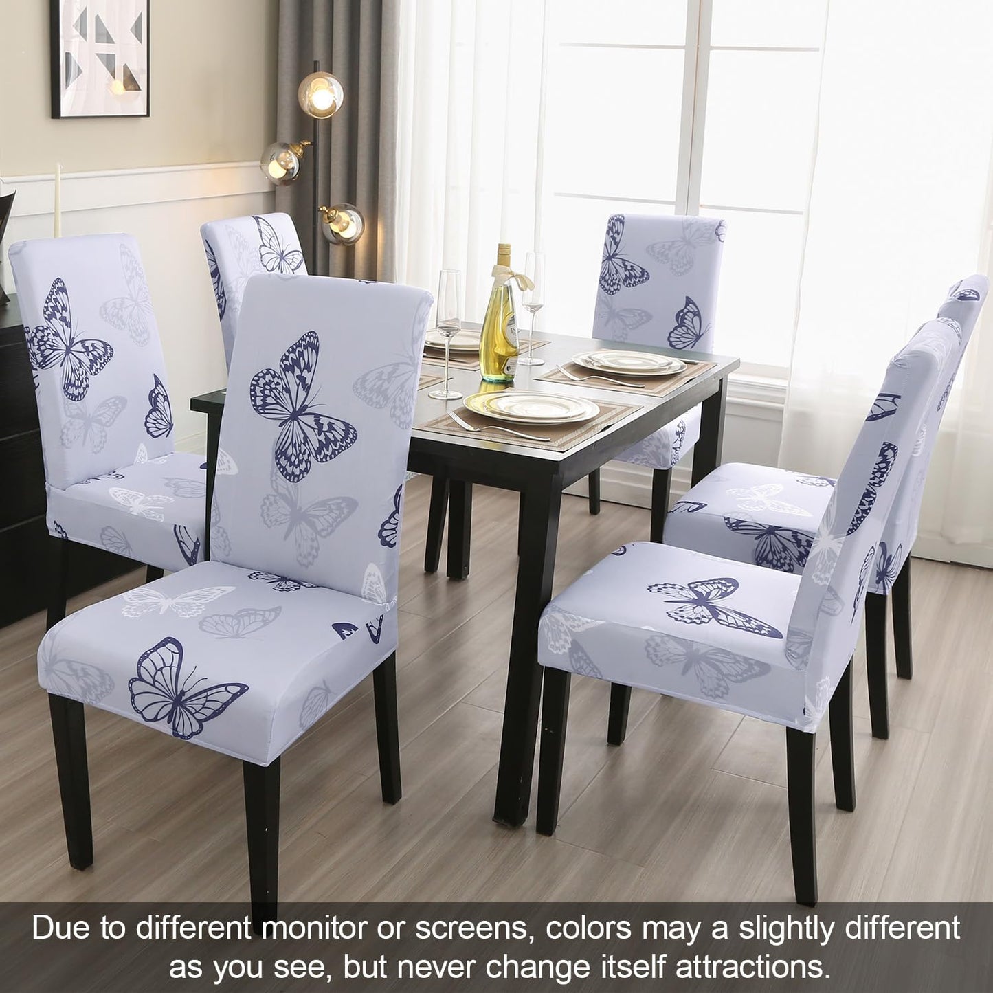 JQinHome Pattern Chair Covers for Dining Room Set of 4, High Stretch Removable Washable Parsons Chair Slipcover for Home Party Hotel Wedding Ceremony (Grey Butterfly,4PCS)