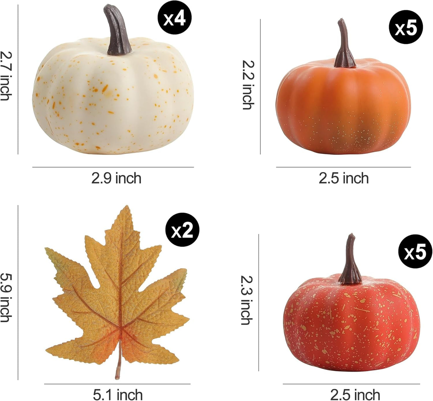 16PCS Realistic Mini Pumpkin Decor,Fall Decor with Pumpkins Maple Leaves, Artificial Pumpkin Decor for Autumn Filler, Realistic Pumpkin Decorations for Halloween Thanksgiving Fall Home Decor