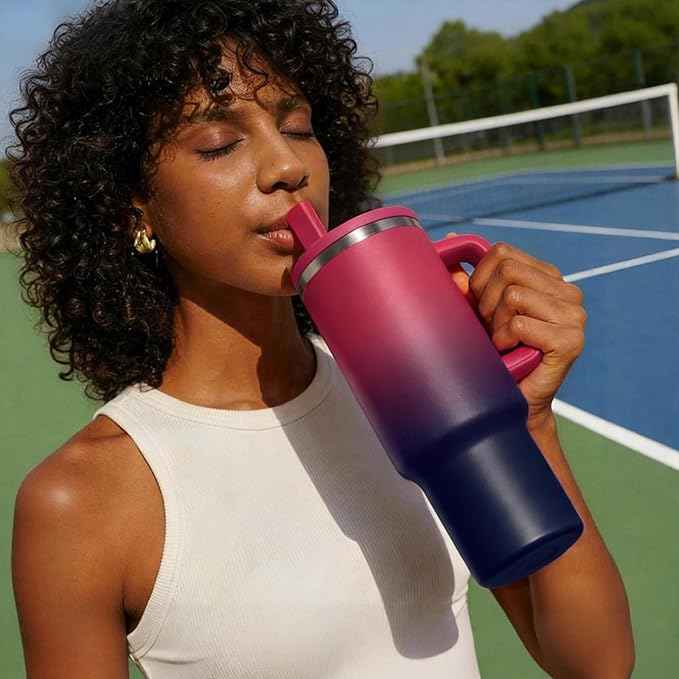 BENZZO 40 oz Tumbler with Handle, Stainless Steel Water Bottle Leakproof Flip Straw Insulated Travel Coffee Mug for Hot and Cold 34H