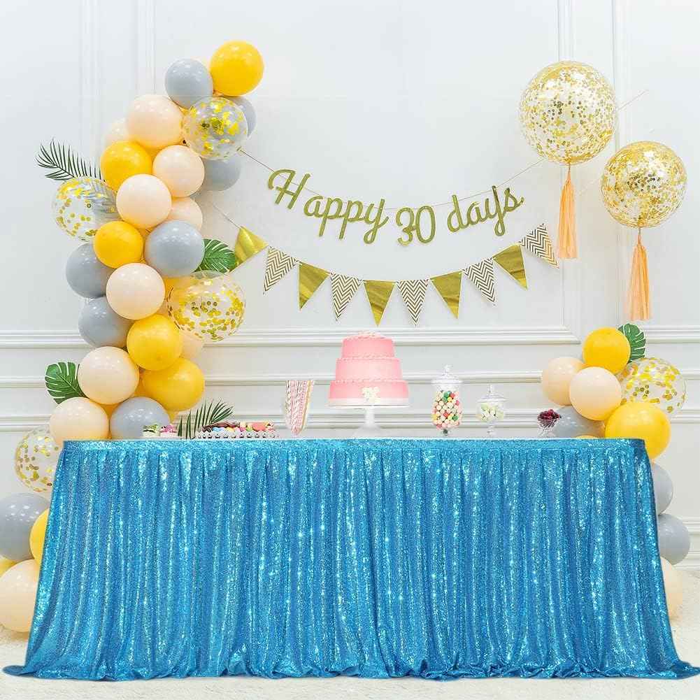 Eternal Beauty 6ft Sequin Table Skirt for Party Wedding Birthday Baby Shower Holiday Decoration (L6(ft) H 30in, Turquoise)