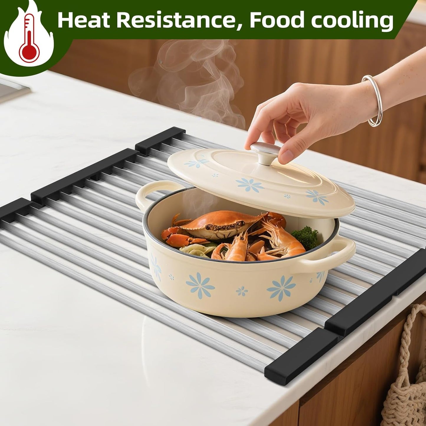 GAViA Roll Up Dish Drying Rack Over The Sink Drying Rack Stainless Steel Sink Drying Rack Kitchen Dishes Drying Mat Foldable Dish Drainer Rack Kitchen Sink Organizer Accessories