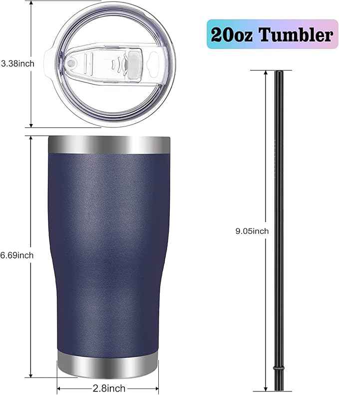 VEGOND 20oz Tumbler Stainless Steel Tumbler Cup with Lid And Straw Vacuum Insulated Double Wall Travel Coffee Mug(Navy Blue 1 Pack)