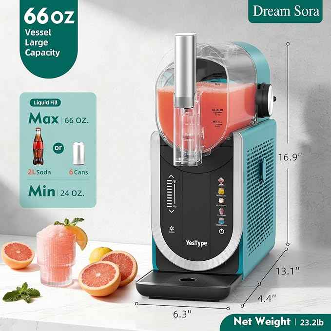 Slushie Machine for Home, No Ice Needed Margarita Machine & Slushy Machine, 5 Preset, Rapid Freezing, Self-Cleaning, 66oz Slushie Maker for Frappes, Spiked Slush, Ice Cream, Dark Green