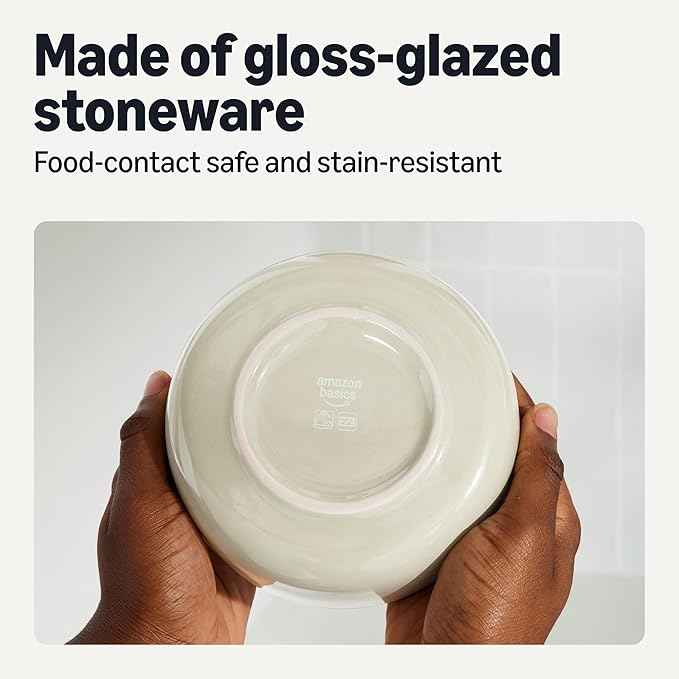 Amazon Basics Glazed Stoneware Bowls, 4-Piece Set, Microwave and Dishwasher-Safe, 5.5 in., Ivory