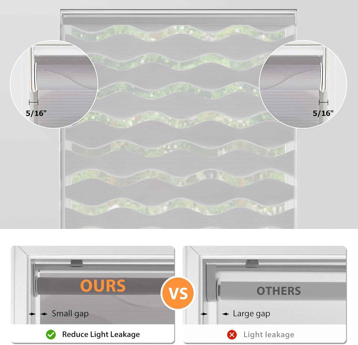 LazBlinds No Drill Cordless Zebra Blinds for Indoor Windows, Dual Layer Light Control Roller Shades for Day and Night, Light Filtering Sheer Shades for Home, 22" W x 48" H, Stone Grey