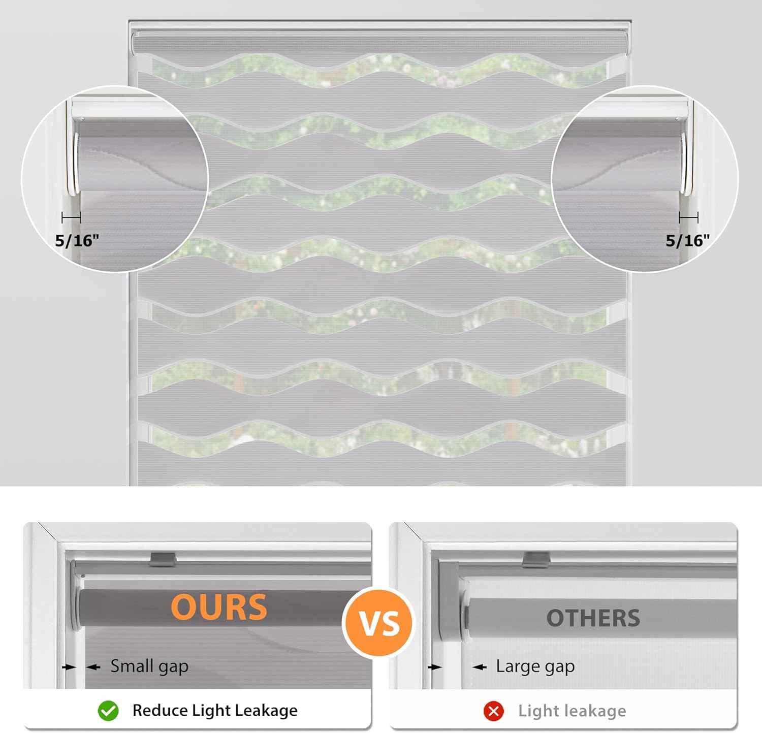 LazBlinds No Drill Cordless Zebra Blinds for Indoor Windows, Dual Layer Light Control Roller Shades for Day and Night, Light Filtering Sheer Shades for Home, 22" W x 48" H, Stone Grey