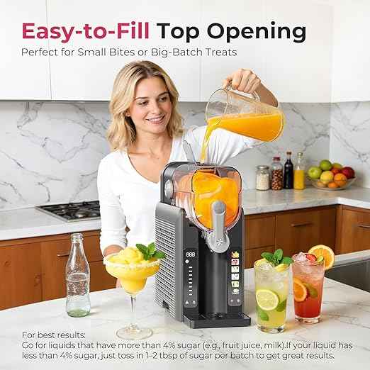 Slushie Machine for Home, No Ice Needed Frozen Drink Maker with Auto-Clean, LED Display, Perfect for Margaritas, Frappés, Milkshakes and More, Family Gatherings & Home Bar, Grey, 1 Pack+6 Modes