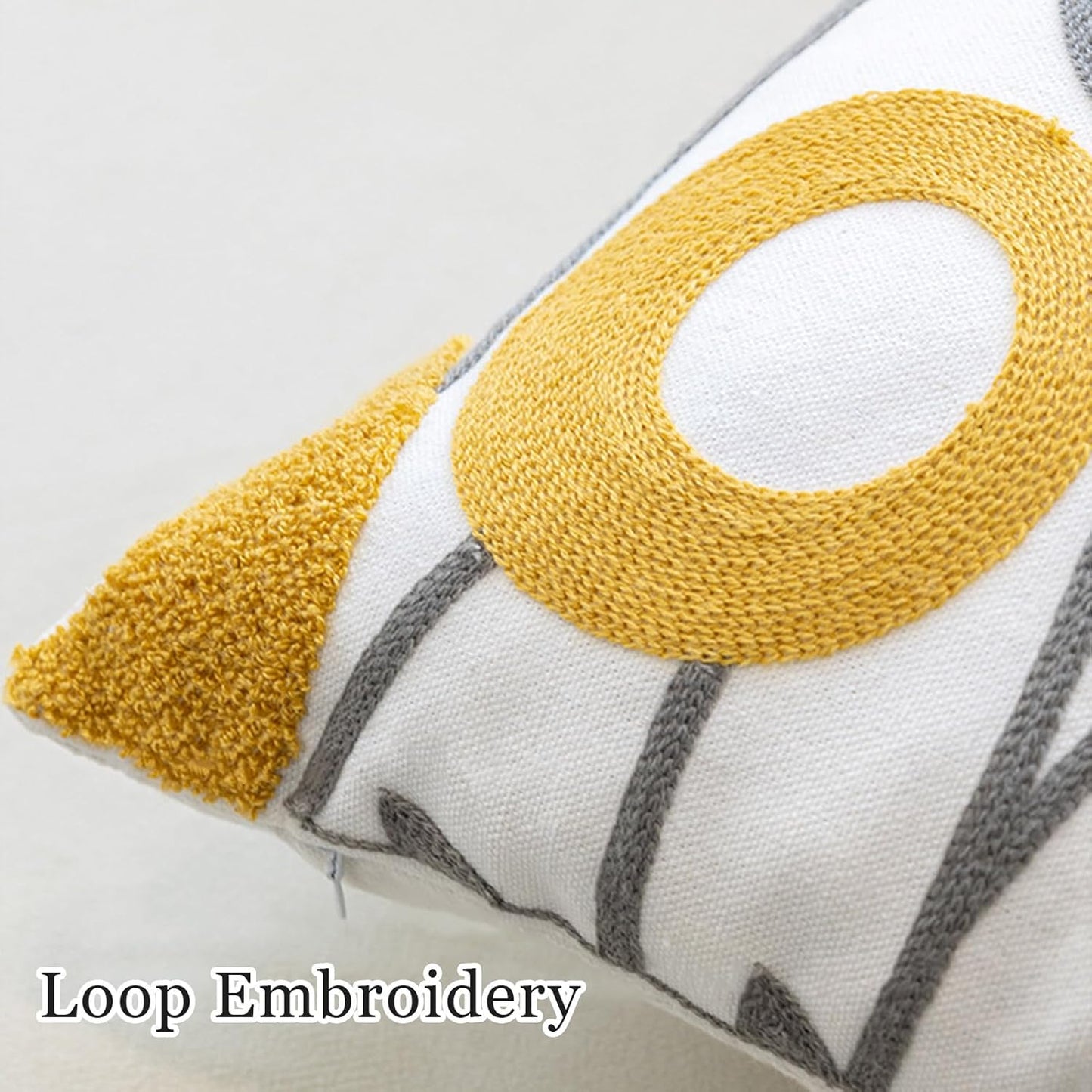 Embroidered Cushion Cover Wild Floral Throw Pillow Cover Jacquard Decorative Pillowcase for Living Bedroom Room Couch White Daisy