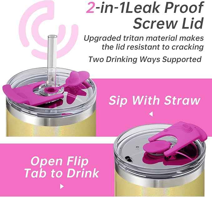 COKTIK 40 oz Tumbler With Handle and Straw, Insulated Tumbler With Leakproof Lids, Stainless Steel|BPA-Free, Cold for 24 H (Glitter Rainbow)