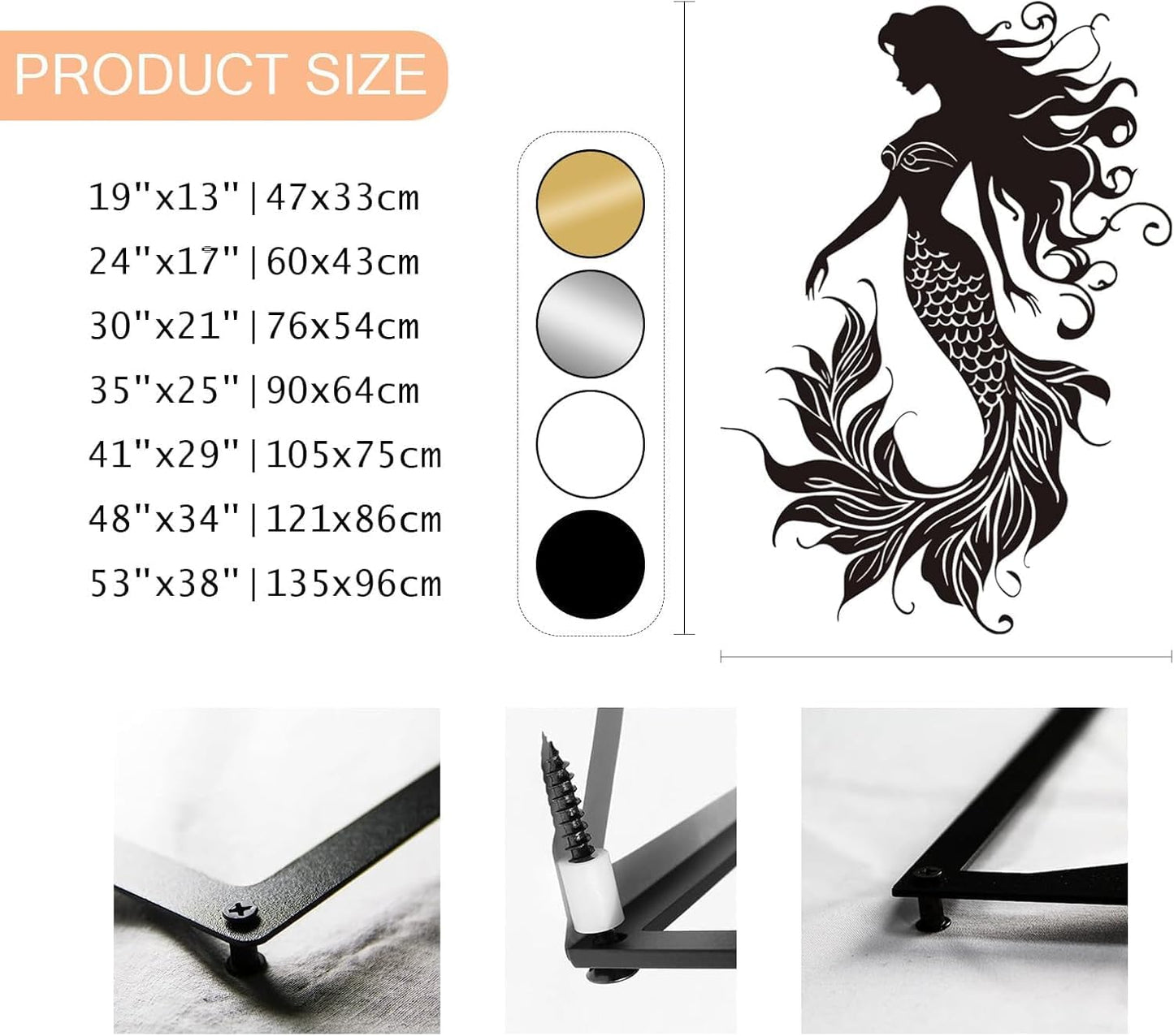 Veplsur Mermaid Metal Wall Art, Metal Mermaid Wall Decor, Marine Biology Wall Decor, Ocean Wall Art, Nautical Wall Hanging, Beach Hanging for Bathroom Bedroom (White, 24"x17"|60x43cm)