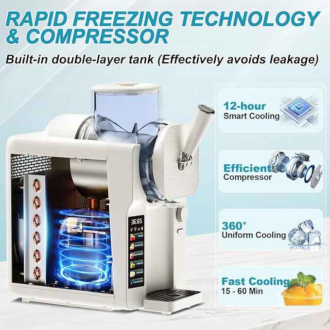 Ice Cream Maker, Slushie Machine for Home, Slushy Machine 70 oz Margarita Machine with 6 Preset Programs for Ice Cream, Milkshake, Cocktail, Frappés, 9-level Adjustable Thickness, White