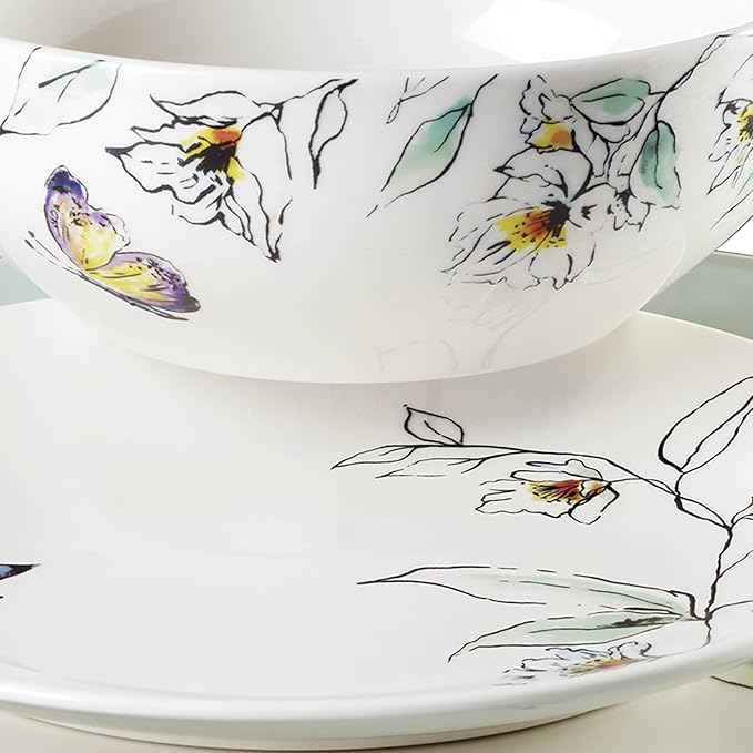 Oneida Dinnerware Set, Botanica 12-Piece Dinnerware Set, Service For 4, Porcelain Material, Dishwasher And Microwave Safe, Bowls, Plates And Bowls, Dinner Dishes, Plates, Home (White, 12 Piece)