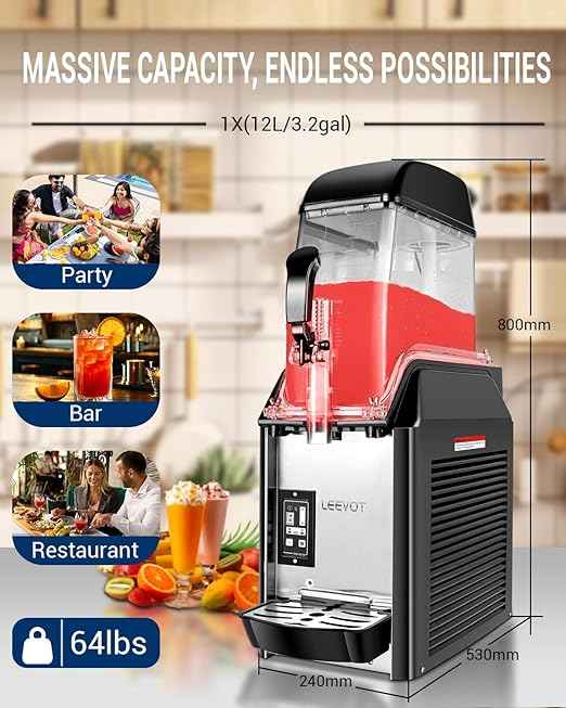 12L Slushie Machine Commercial, Single Tank Commercial Margarita Machine, 110V Stainless Steel Large Margarita Slushy Frozen Drink Machine, Slush Machine for Bars Home Restaurants Cafe Party