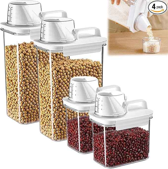 Cereal Storage Containers Sets,BPA Free with Pouring Spout Handle Airtight Food Storage Dispenser with lids For Rice Flour Pasta Grain, Pet Food Storage Container (37.2 oz + 77.7 oz (2 of Each))