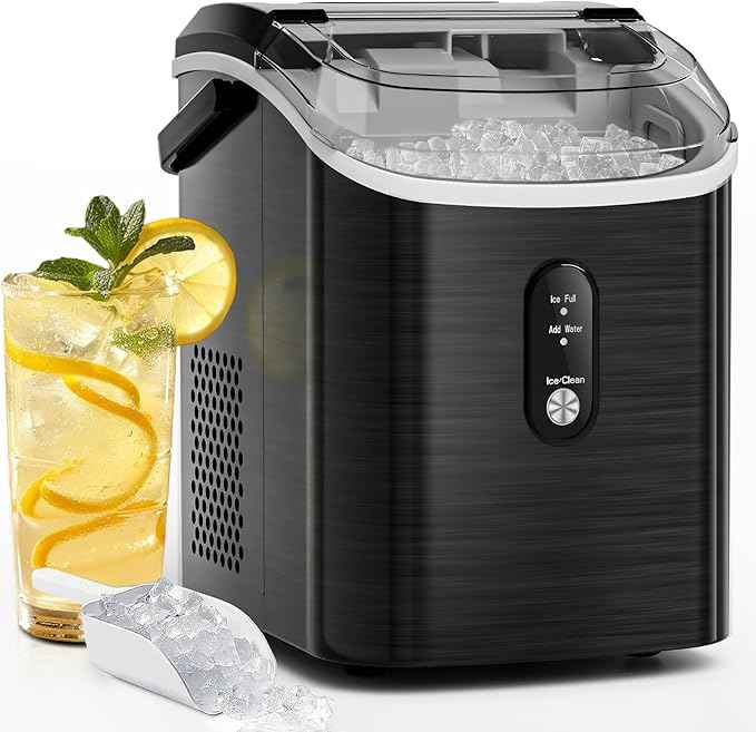 Antarctic Star Nugget Ice Makers Countertop with Auto-Cleaning, 35lbs/Day, Portable Sonic Ice Machine with Handle, Basket and Scoop for Home/Kitchen/Office/Camping(Stainless Steel Black)