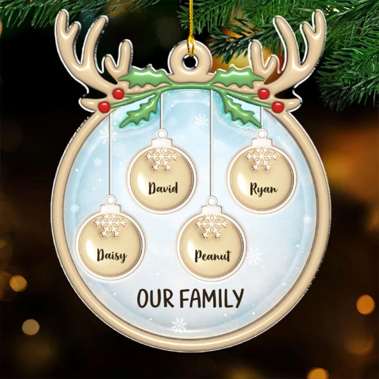 Family Charm Personalized 3D Inflated Effect Acrylic Ornament, Custom up to 10 Names, Ideal for Family, Friends, and Loved Ones