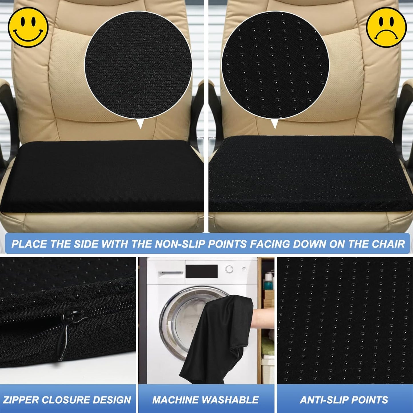 Gel Seat Cushion for Long Sitting - 20" x 20" x 1.8" (Extra Thick＆Soft) Gel Cushion for People Over 140 lbs, Pressure Relief Cushion for Office Chair, Egg Cushions for Wheelchair, Gel Pad for Car