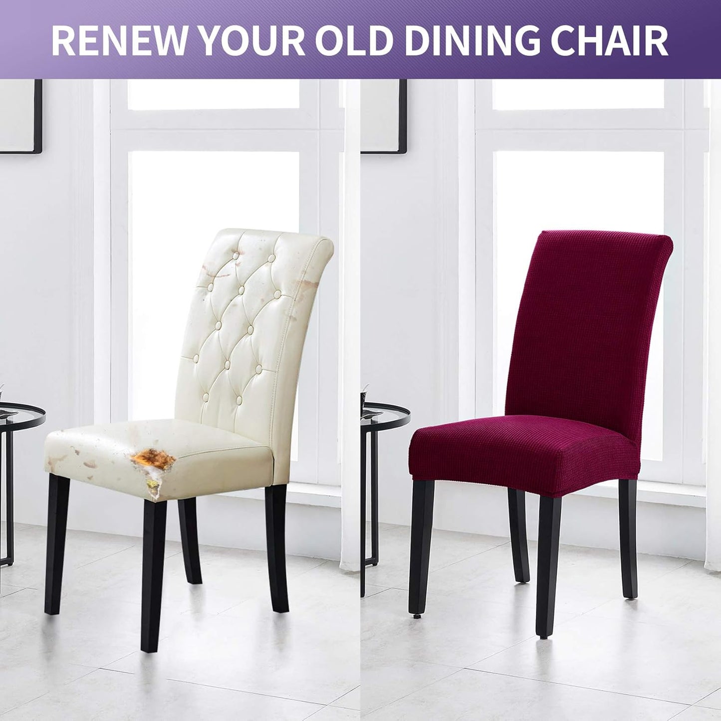 Joccun Chair Covers for Dining Room Set of 6,Dining Chair Slipcovers Stretch Dining Room Chair Covers Seat Protector,Washable Parsons Chair Cover for Home,Banquet(Wine Red,6 Pack)