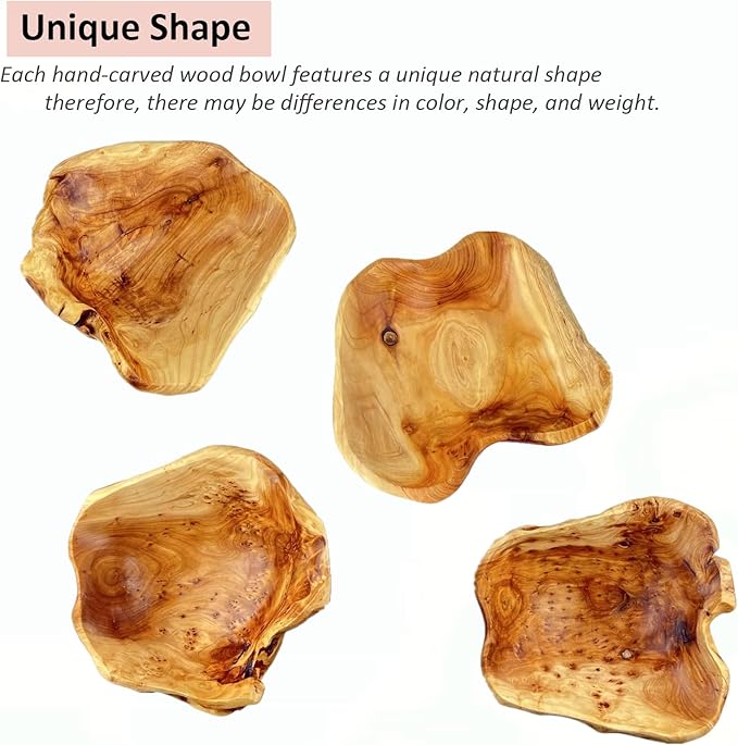 Wooden Bowl Decorative Natural Wood Fruit Bowls, Irregular Creative Wood Bowl, Rustic Hand Carved Candy Snack Keys Serving Bowls for Home Decor (12"-14" Diameter)